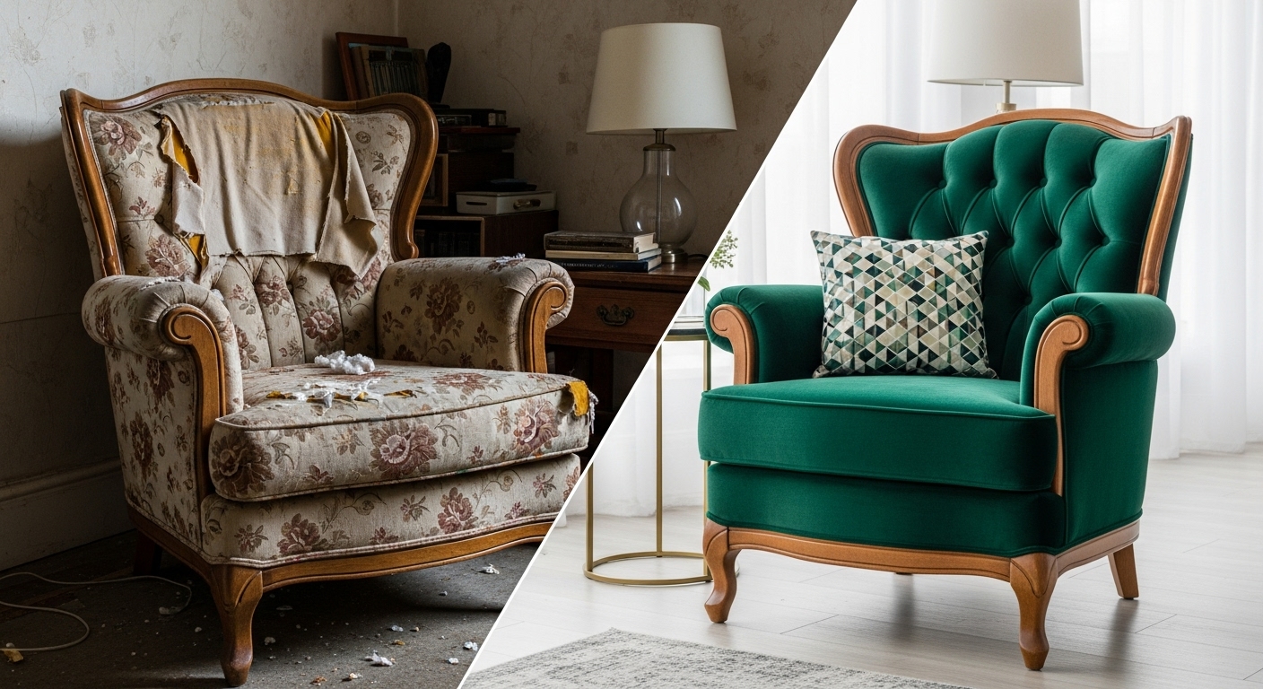 Upholstery before and after example