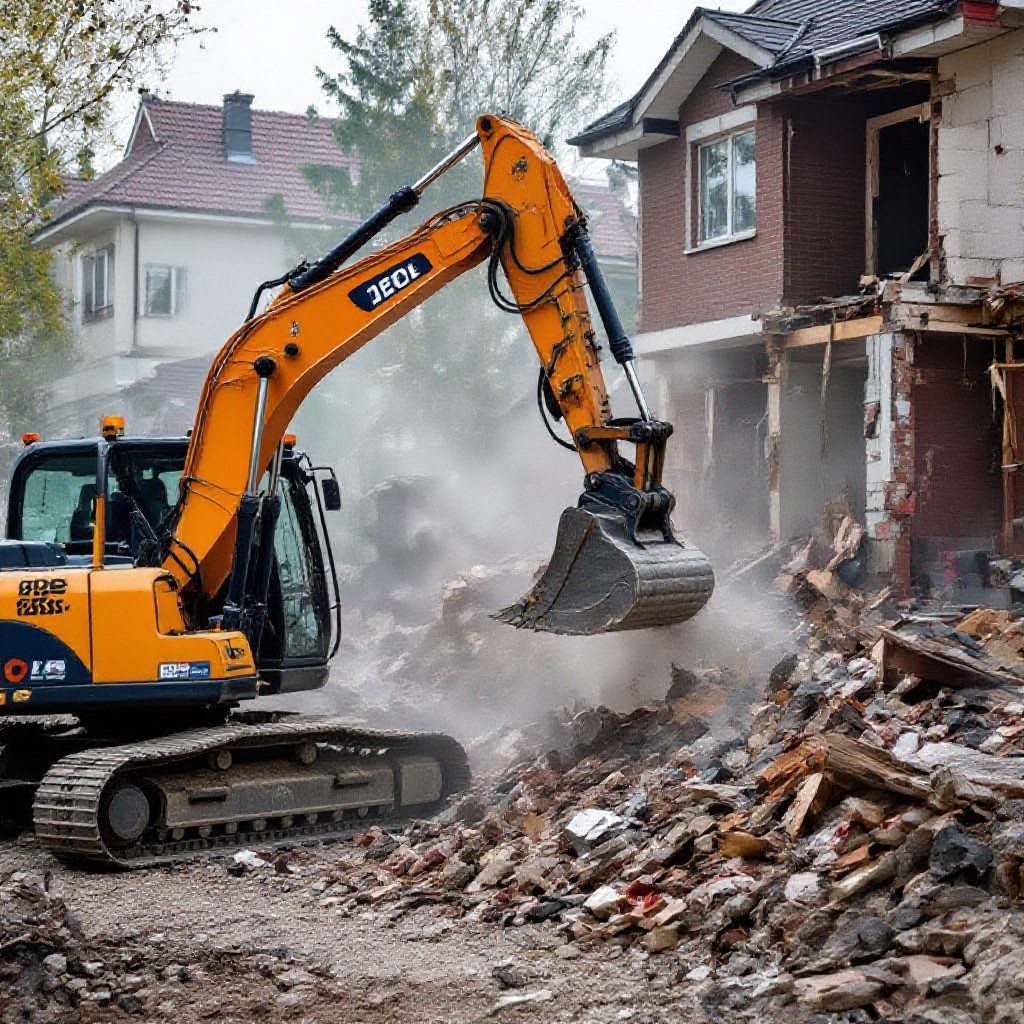 Demolition site machinery