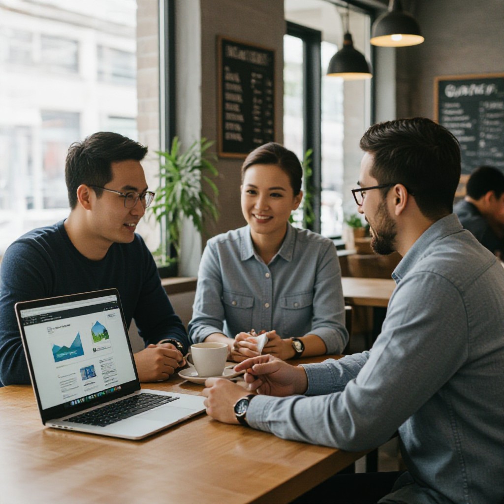 Local web design team meeting with business owner