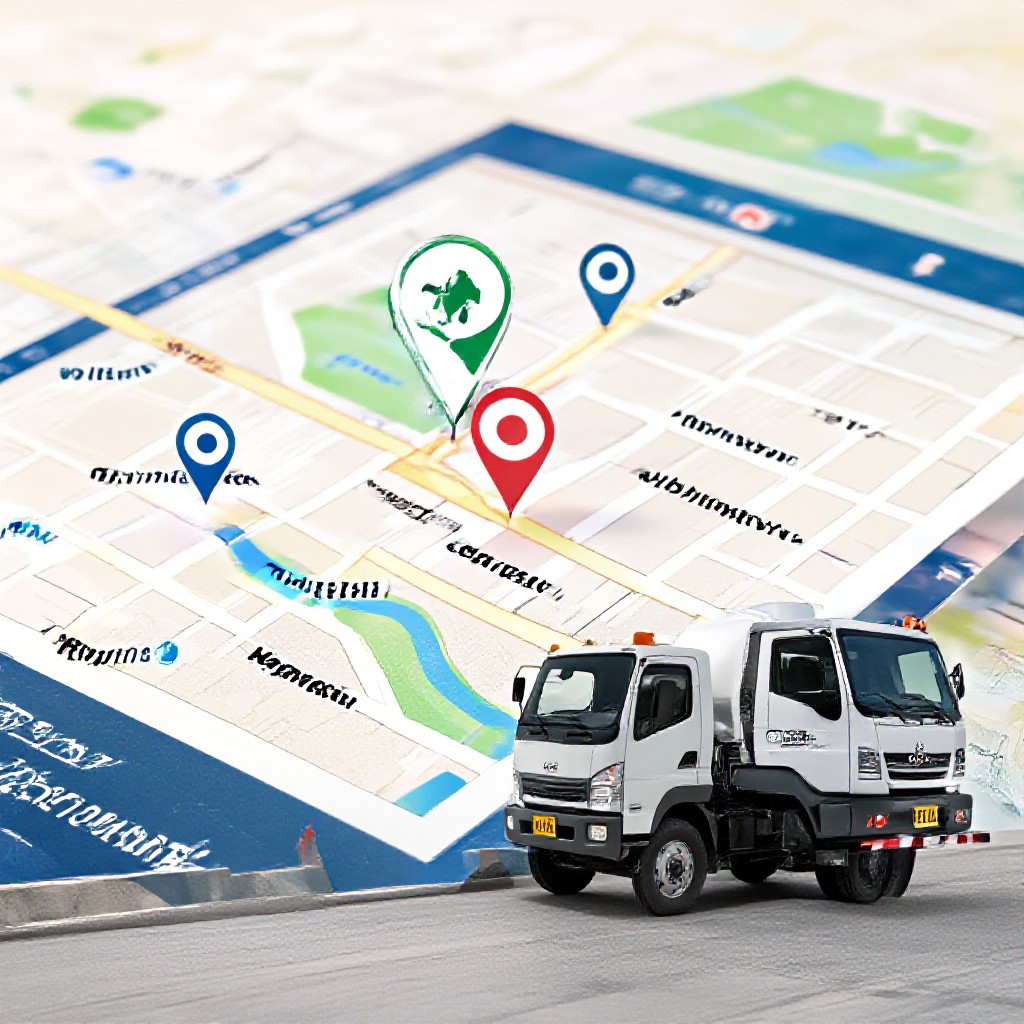 local map pins and concreting truck