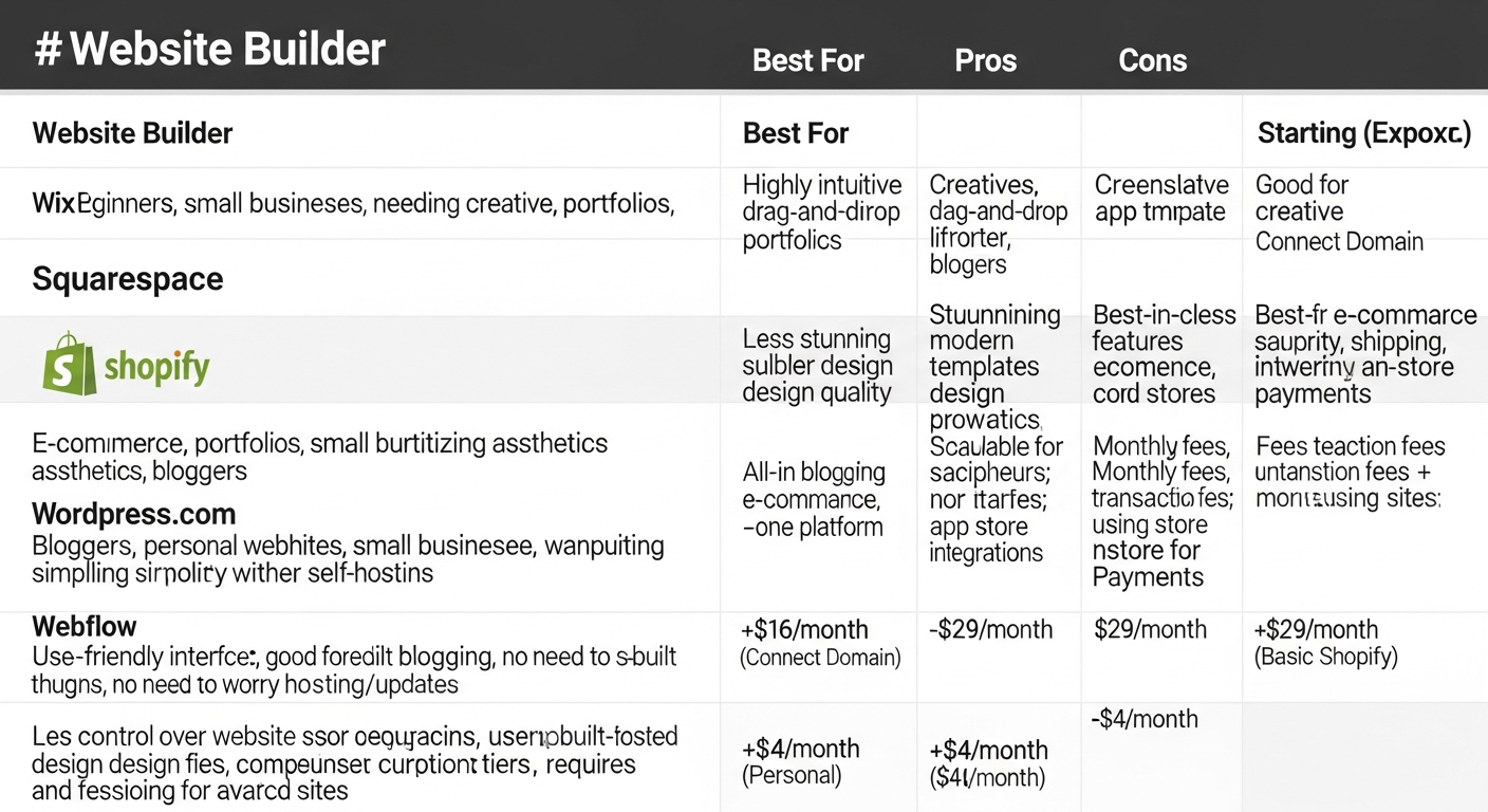 Website builders comparison