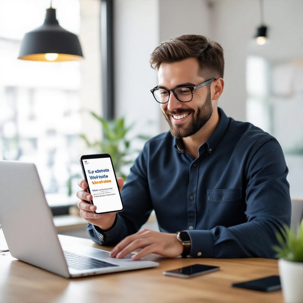 Business owner updating website via text