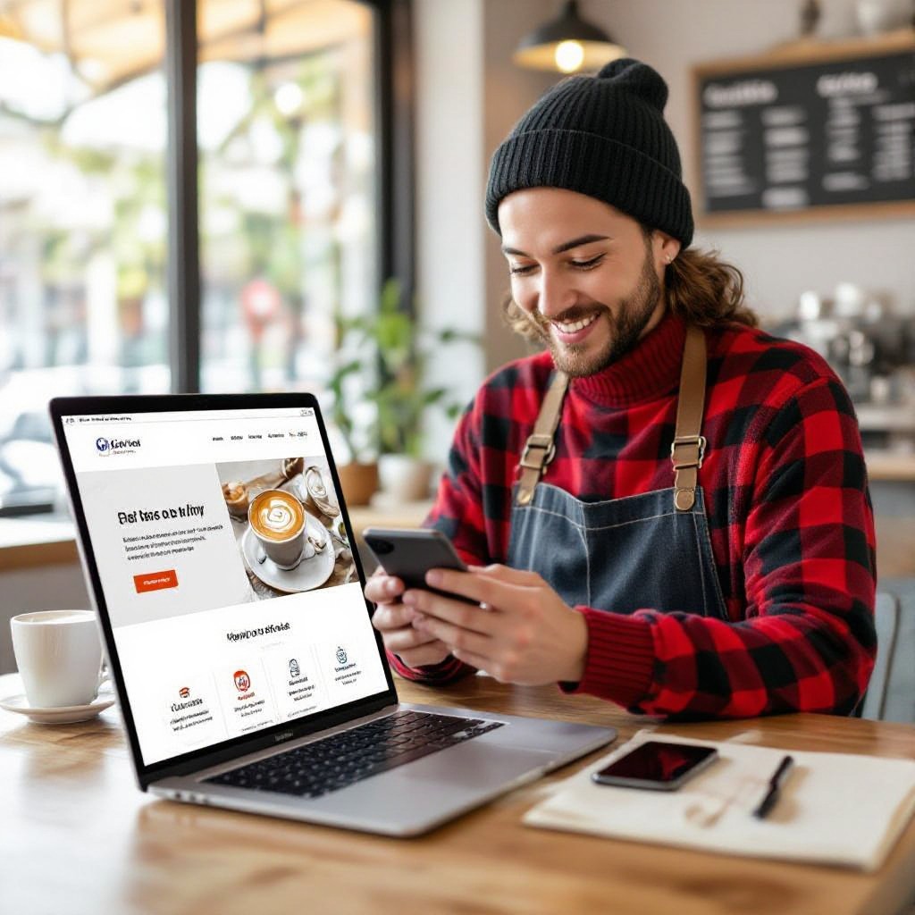 Doncaster Hill business owner checking website on phone