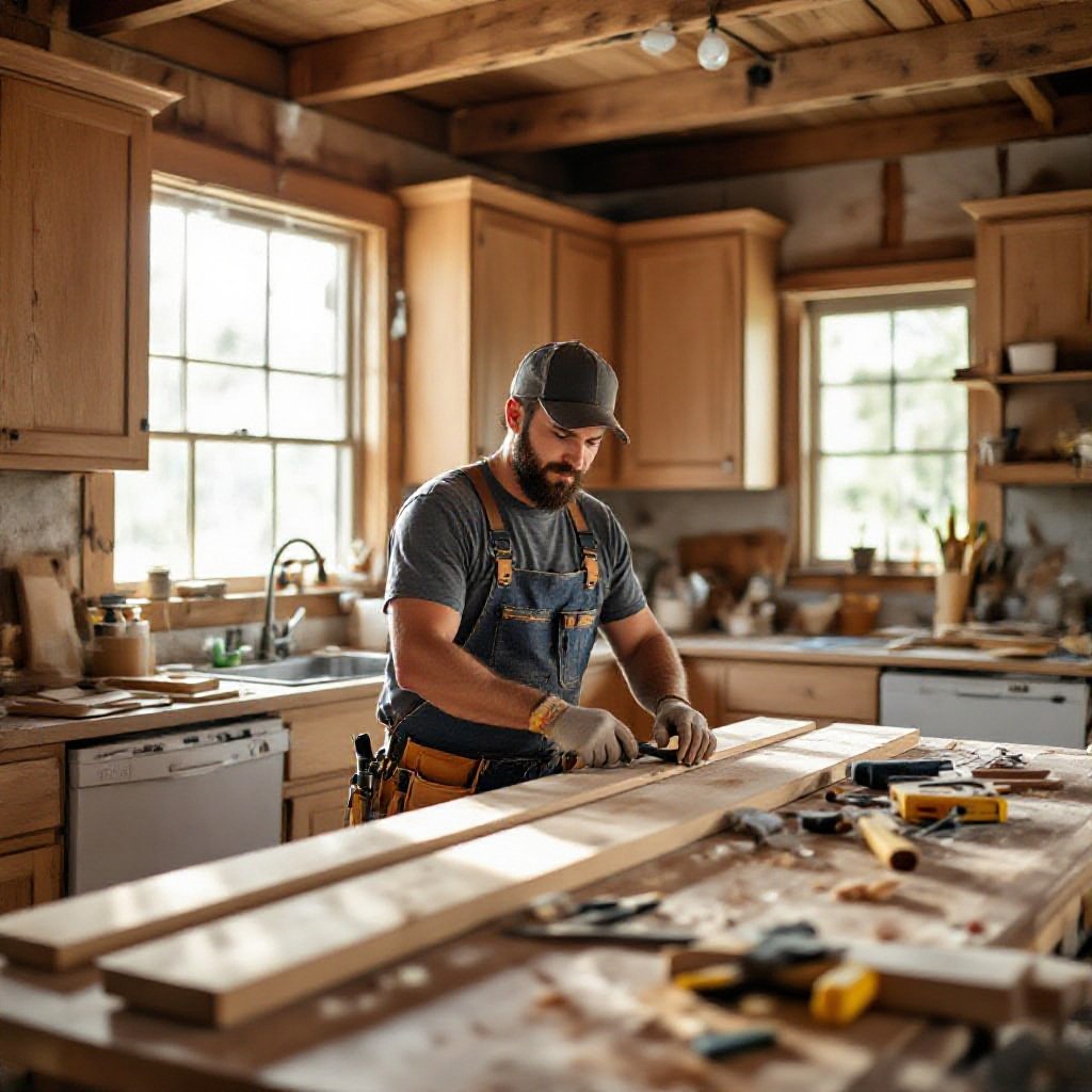 Carpenter workshop and finished kitchen