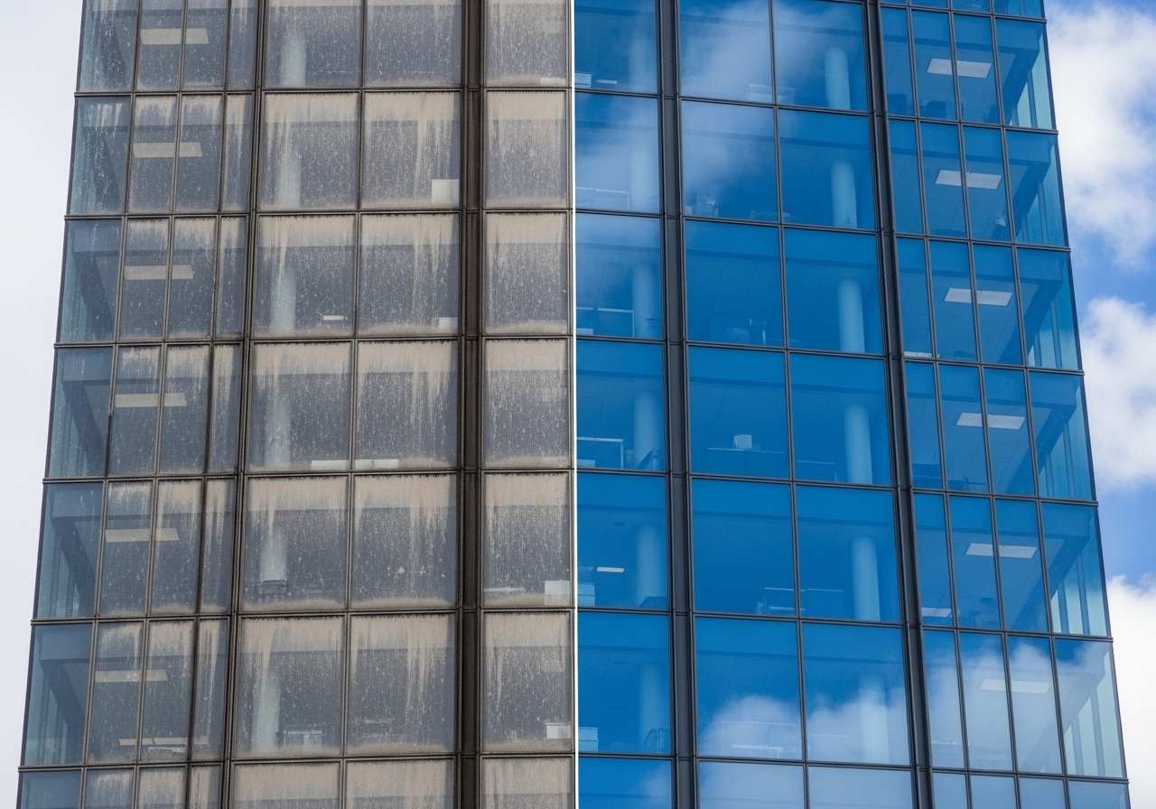 Before and after window cleaning result