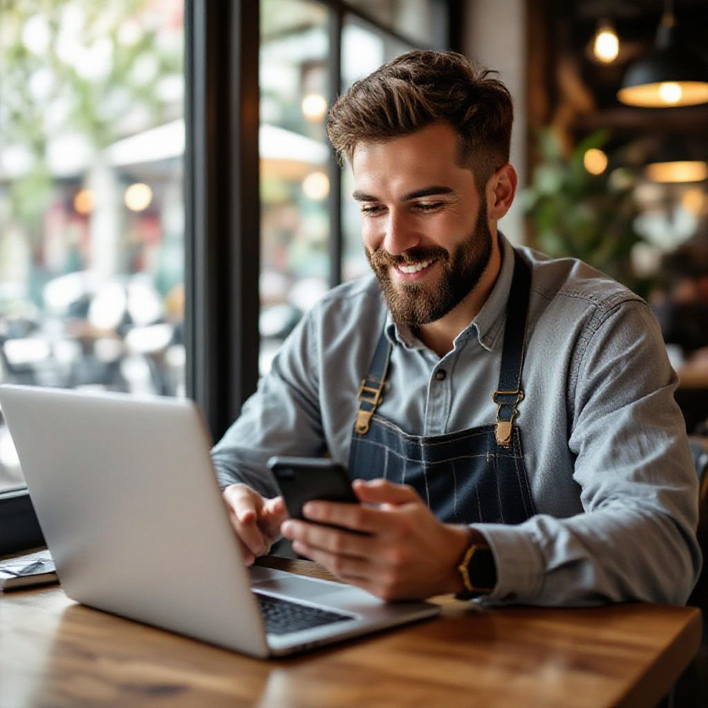 Small business website on phone and laptop