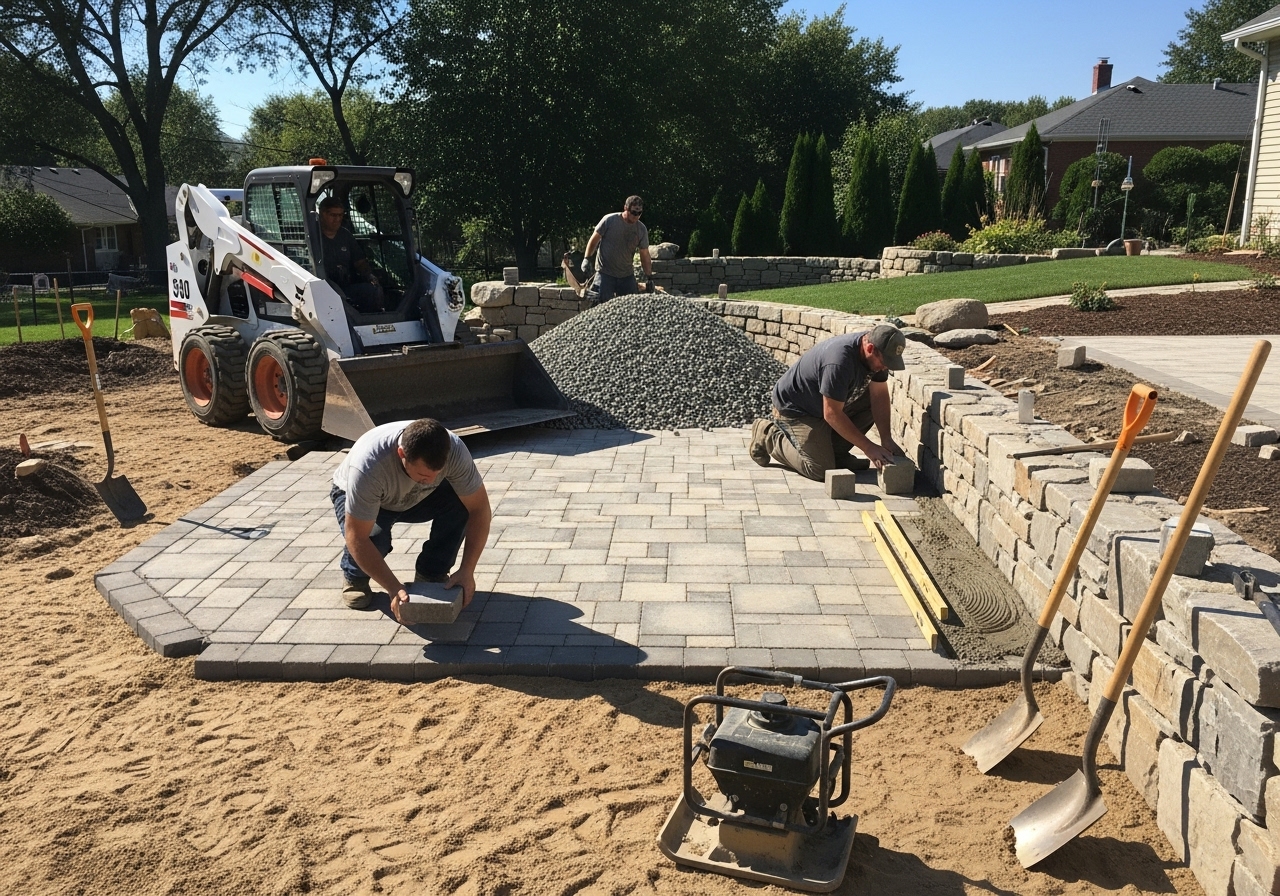 Paving and retaining wall installation