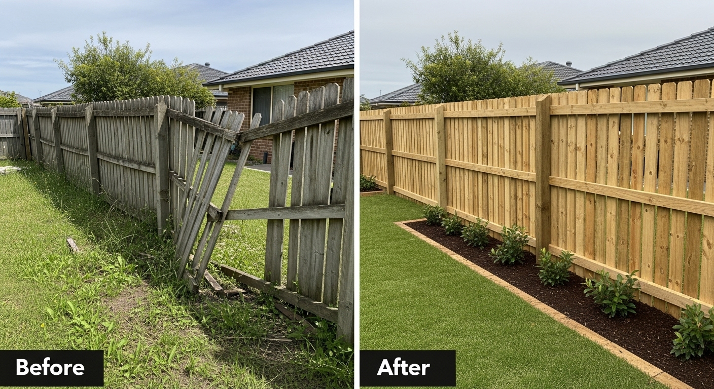 timber fence before and after