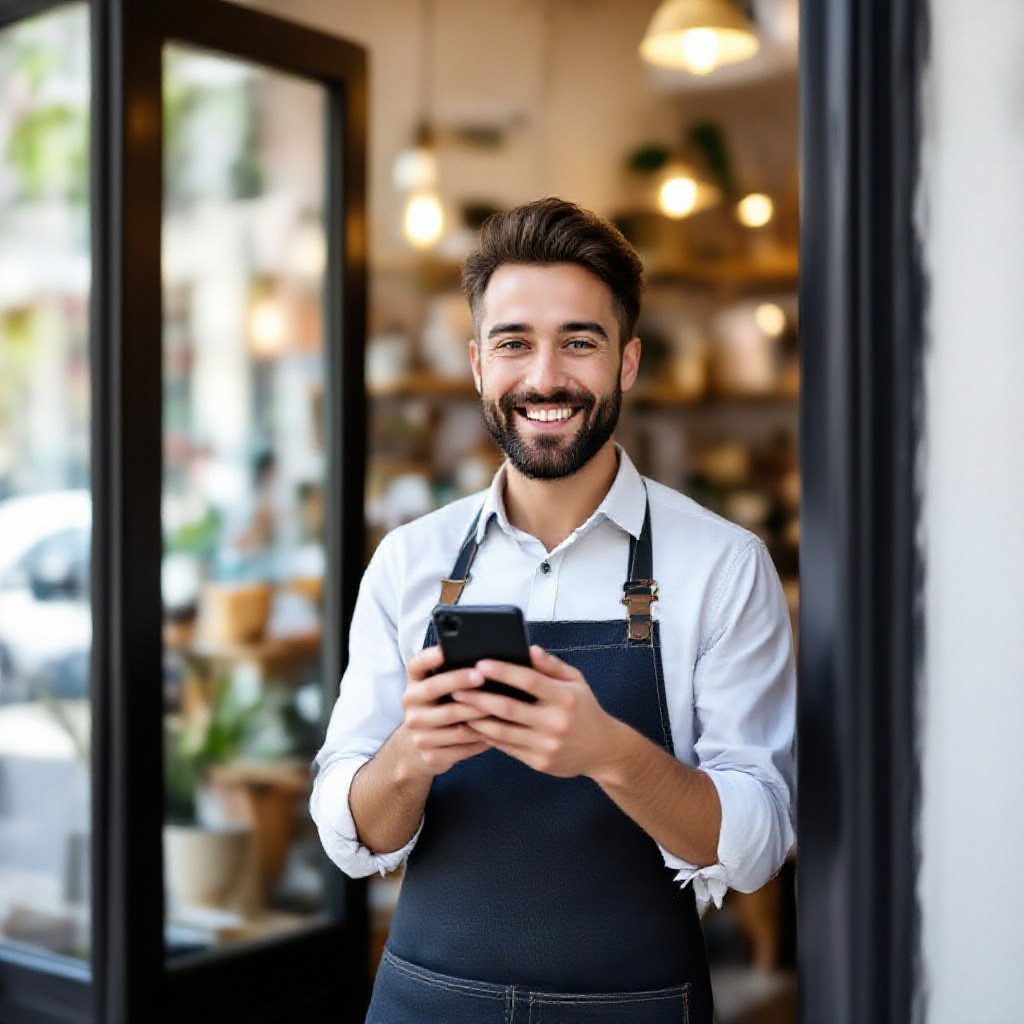 small business owner checking website