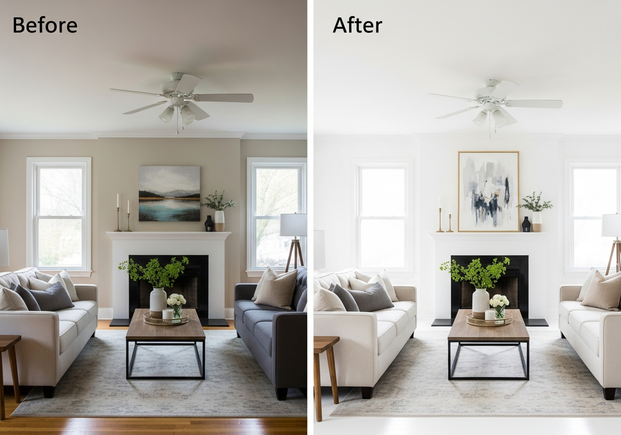 before and after living room paint