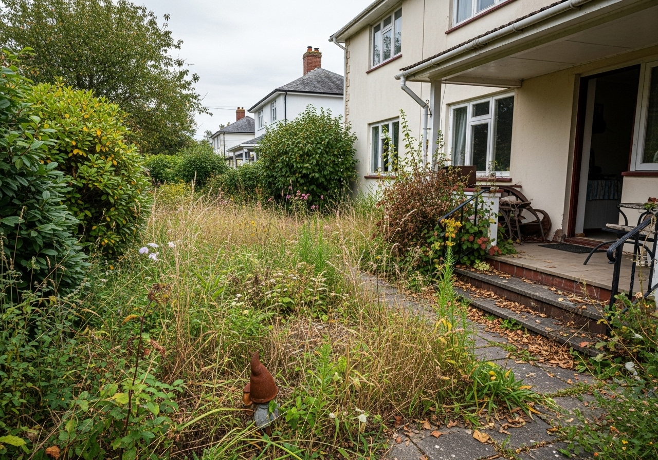 Before: Overgrown garden