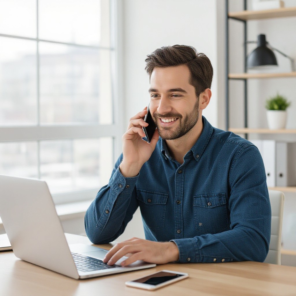 Small business owner managing website