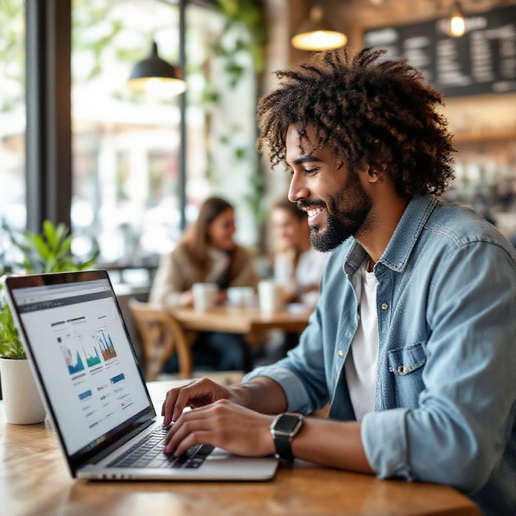 Small business owner viewing website