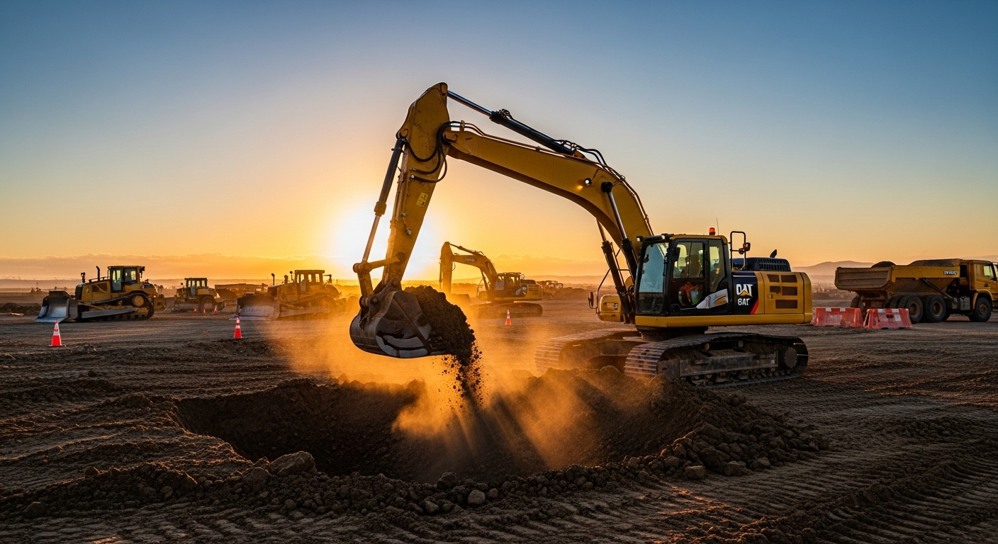 Excavator performing earth works