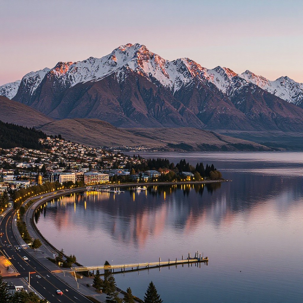 Queenstown waterfront and mountains