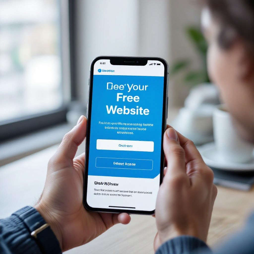 Person using smartphone to build a free website