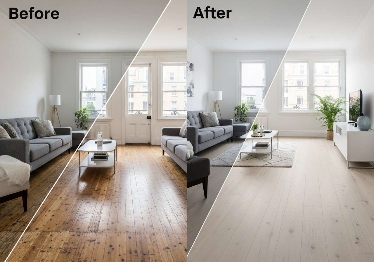 Timber flooring before and after