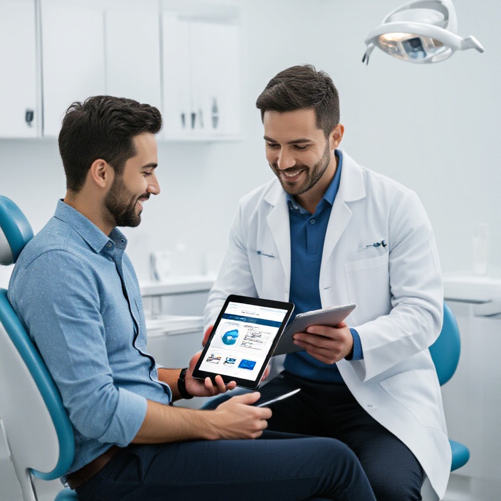 Dentist consulting with patient
