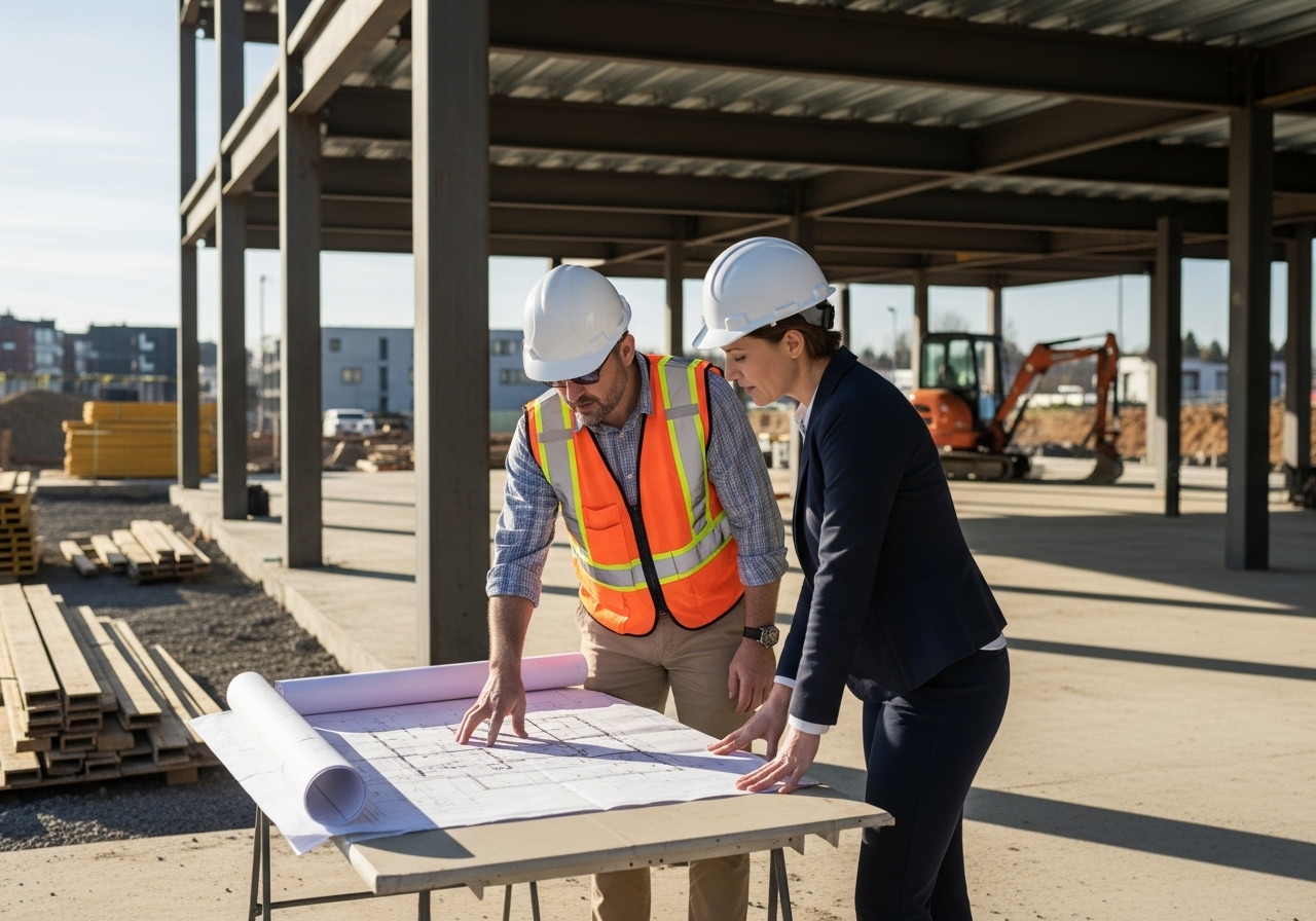 building consultant meeting client on site