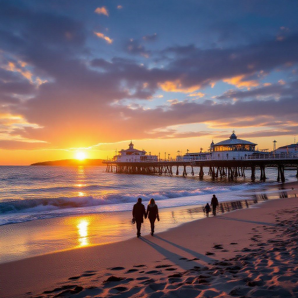 St Kilda beach and pier at sunset