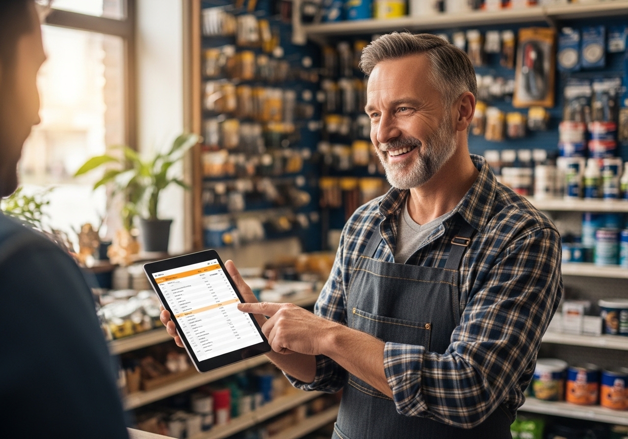 Fence store owner with tablet