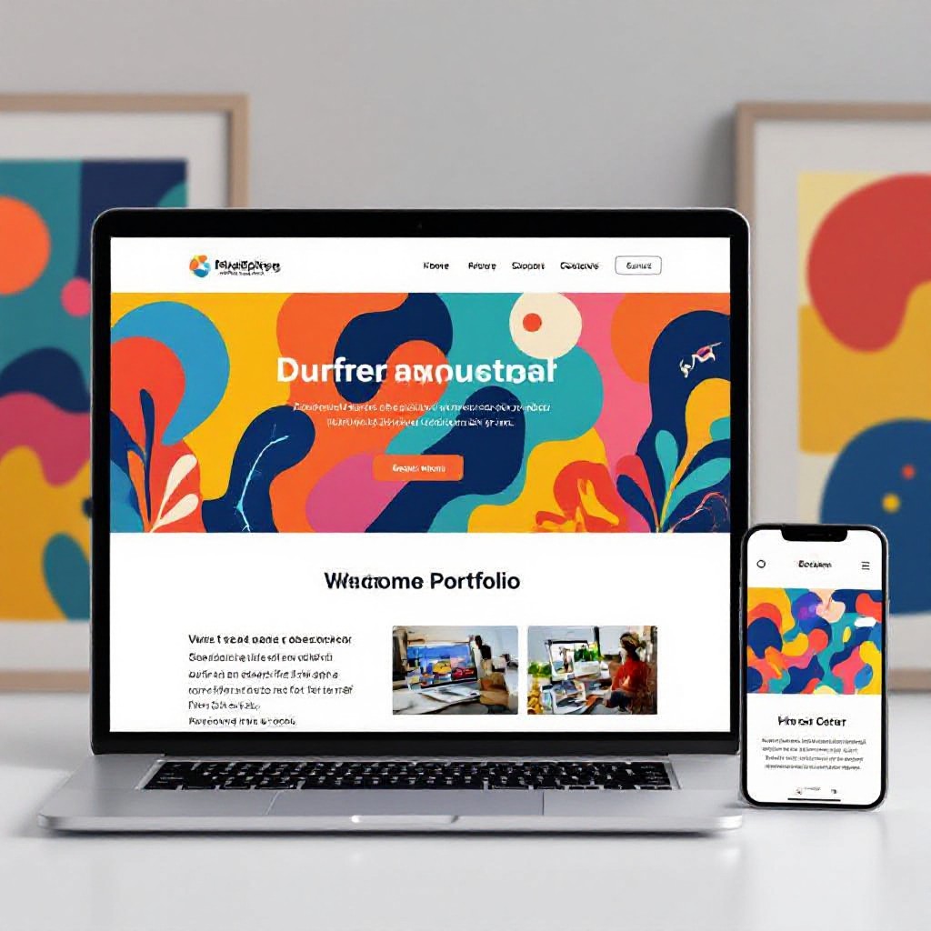 Graphic designer portfolio on laptop and mobile