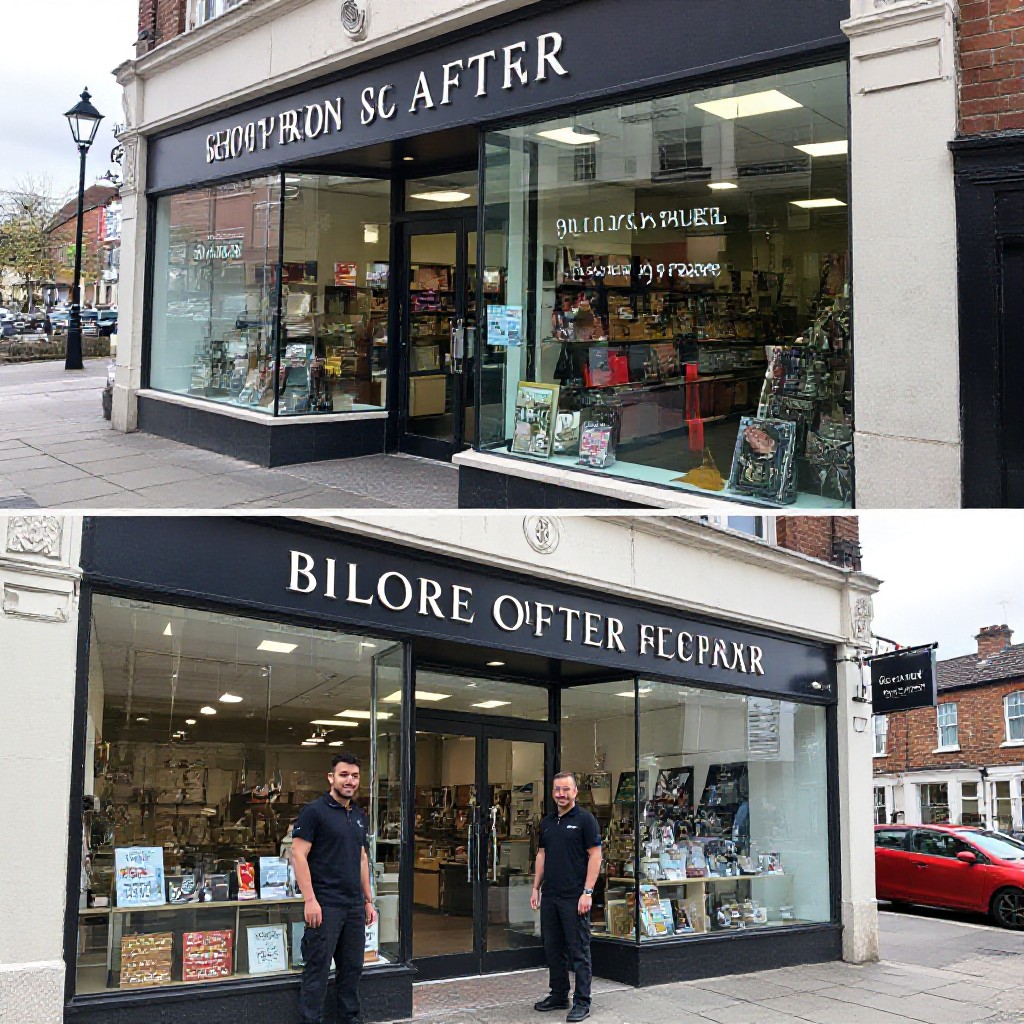 Before and after shopfront glass repair