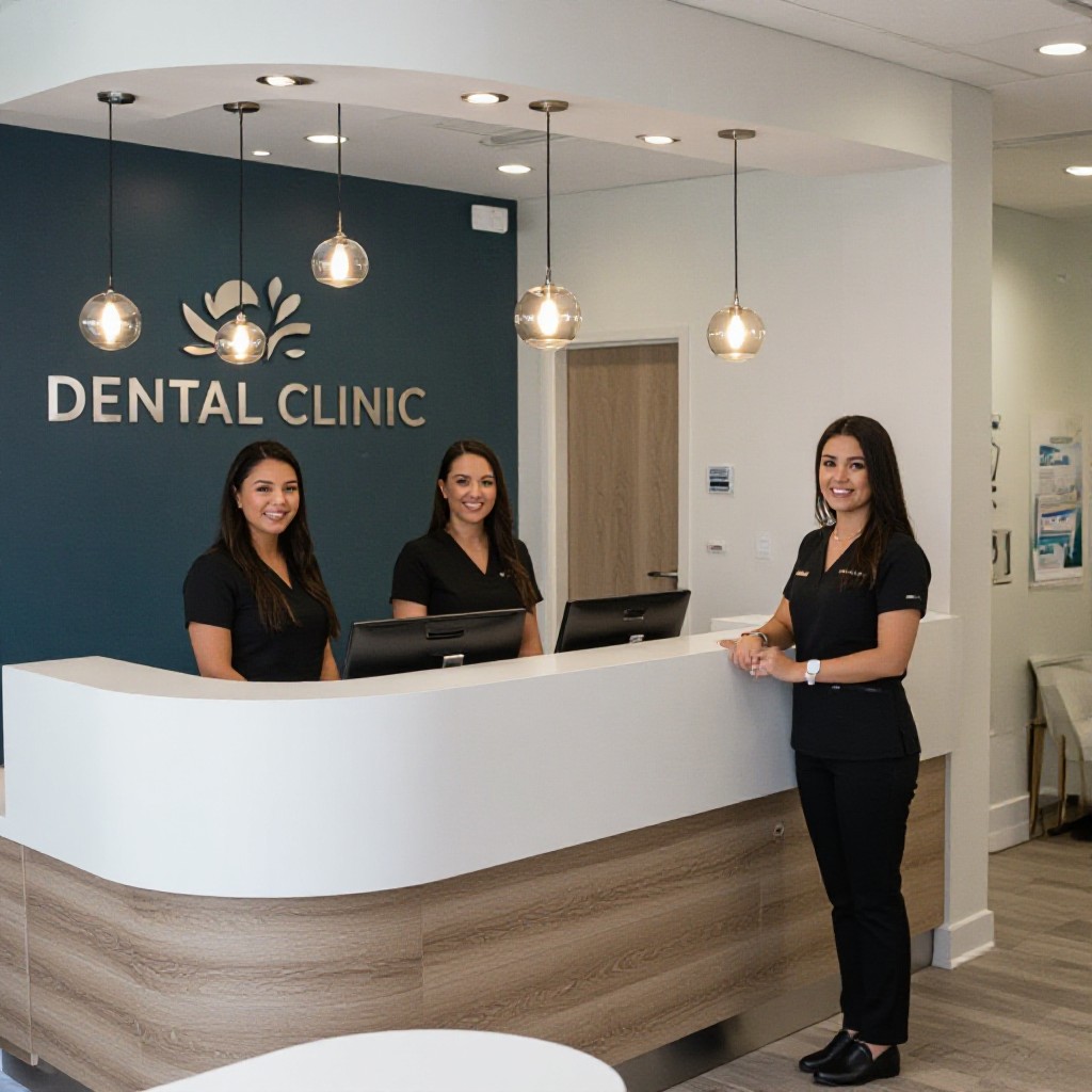 Dental clinic reception and staff