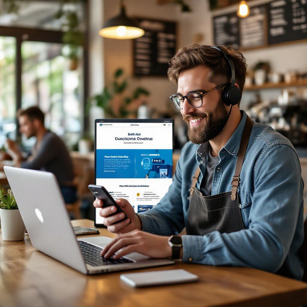 Small business owner building website