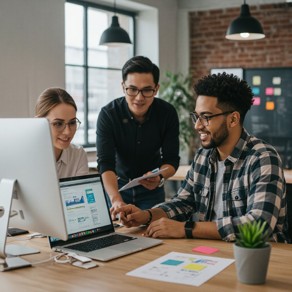 Web design team collaborating