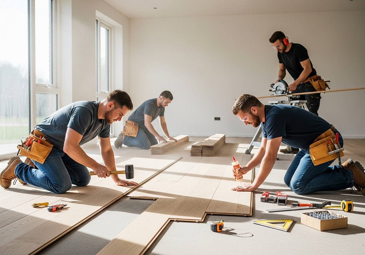 Floor fitters installing
