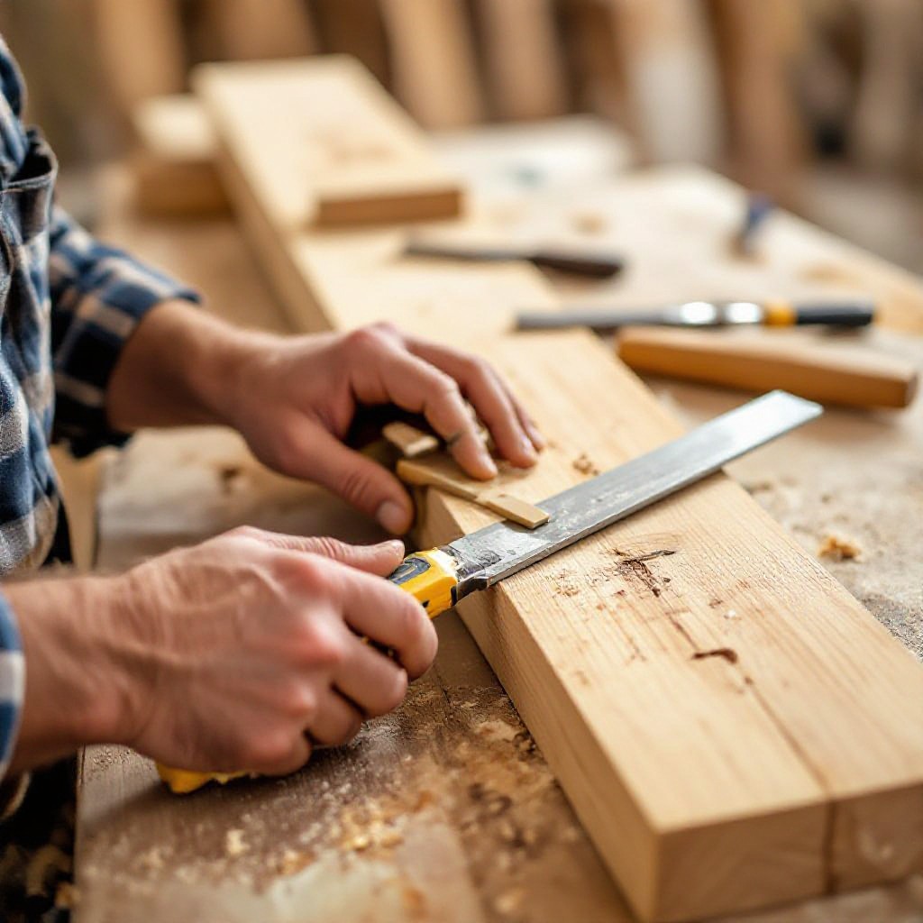 Carpenter working with timber
