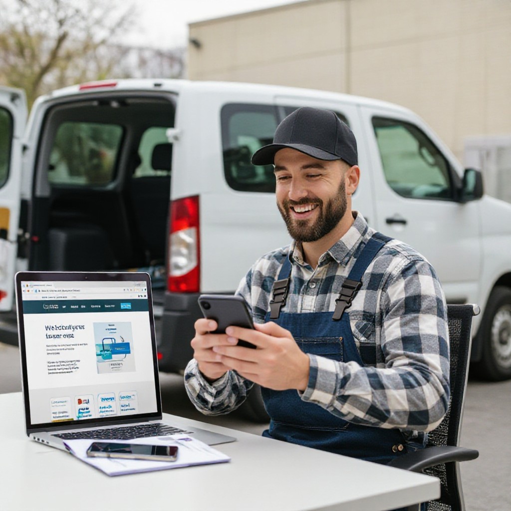 Small business owner celebrating new website