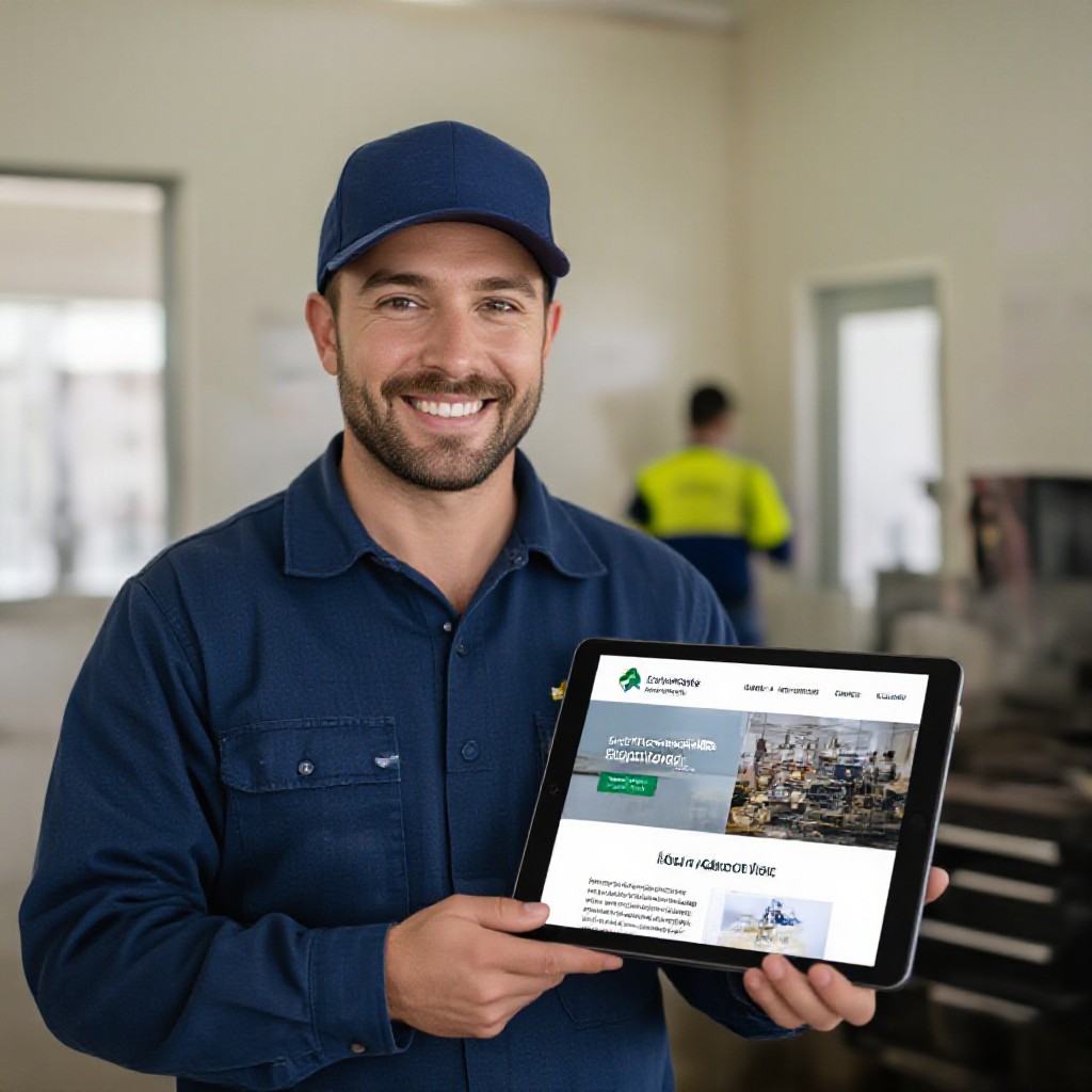 Australian tradesperson with tablet