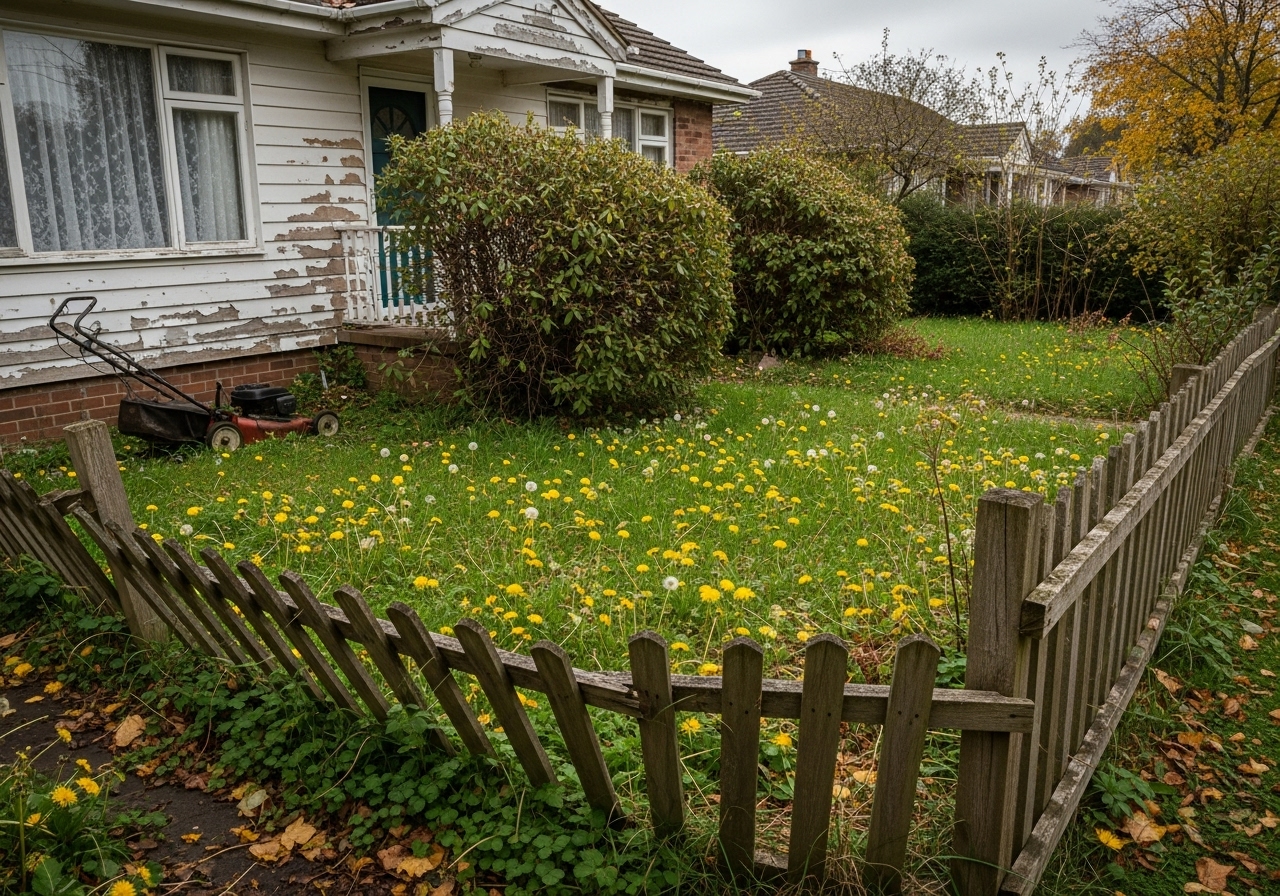 Before: overgrown garden