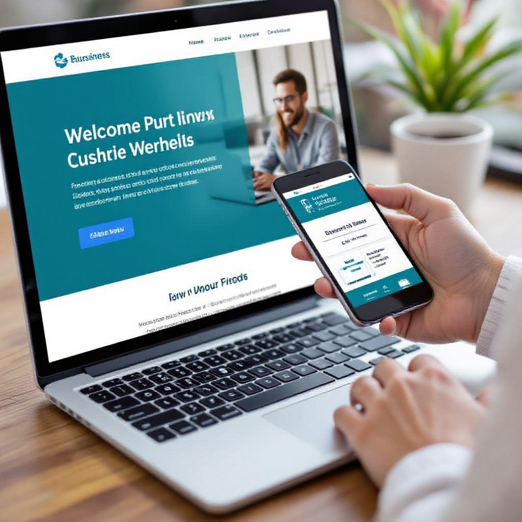 Business owner checking website on devices