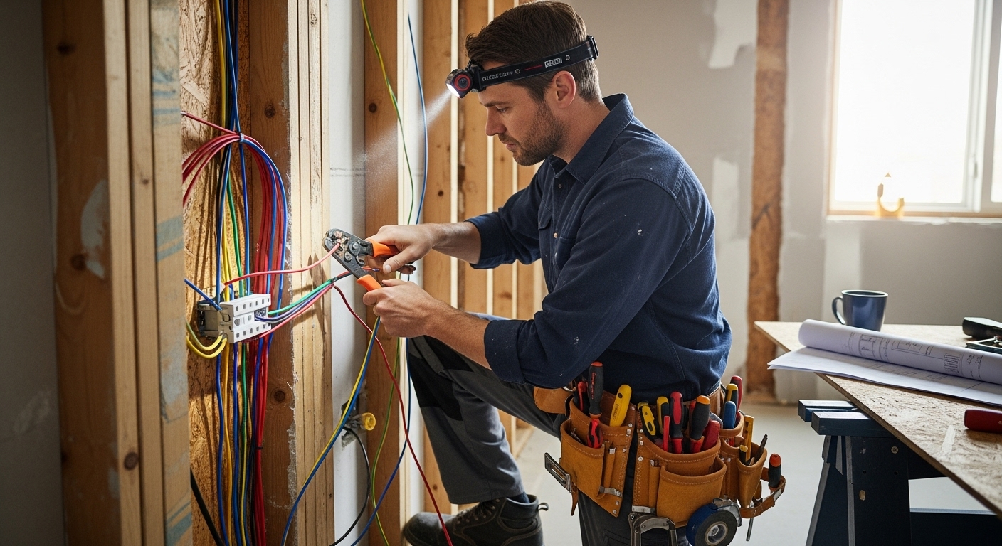 Electrician working on wiring