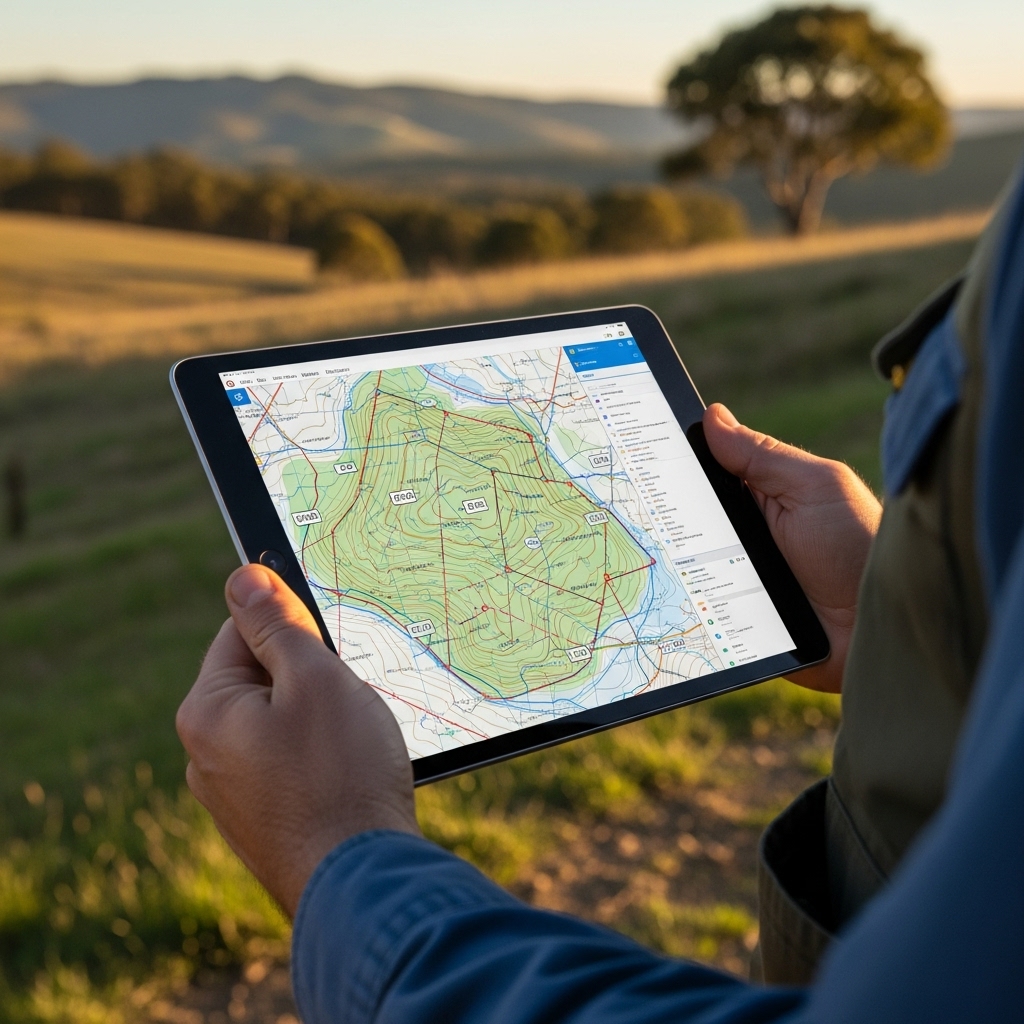 cadastral survey map on tablet