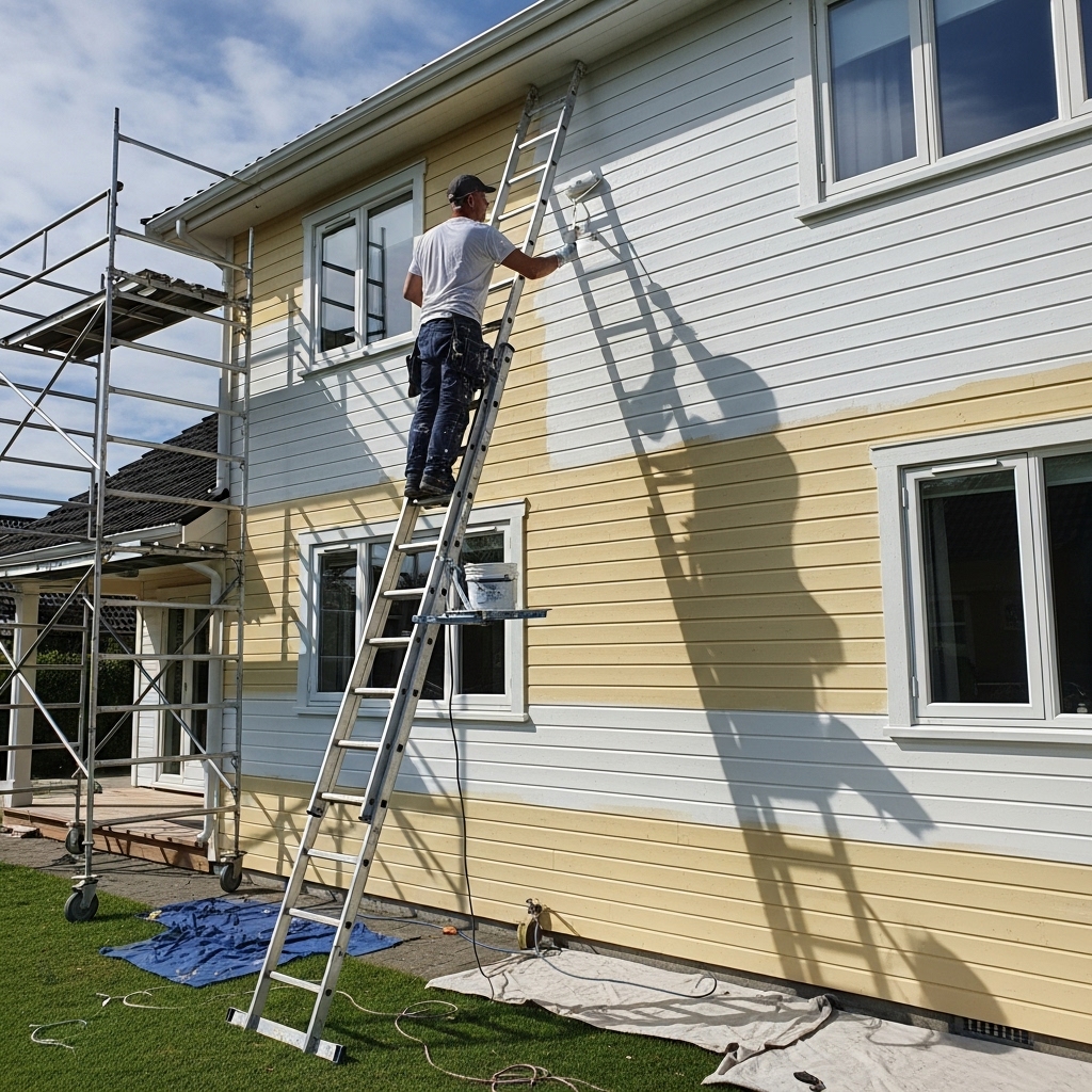 Exterior house painting in progress