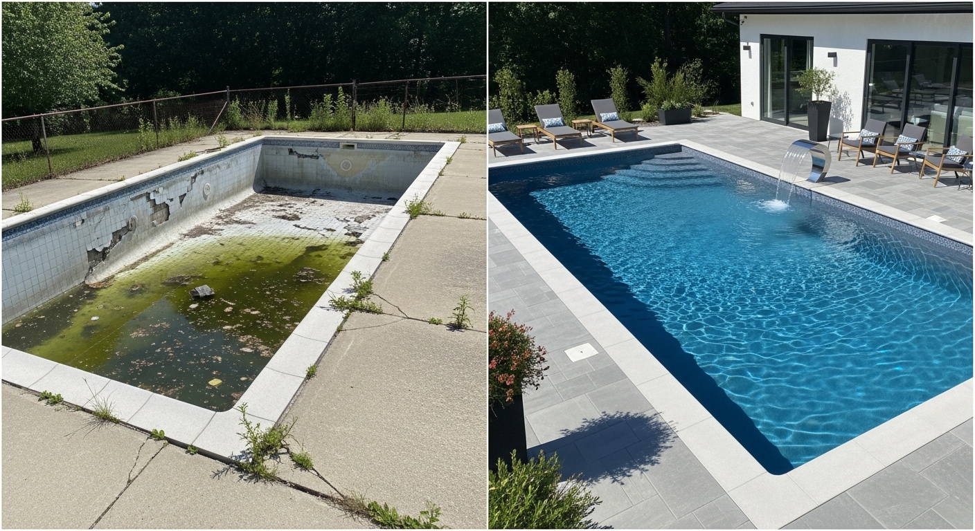 Pool before and after renovation
