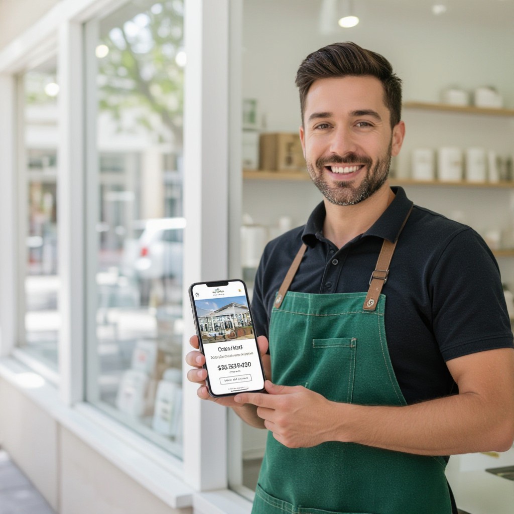 Glenvale business owner with website on phone