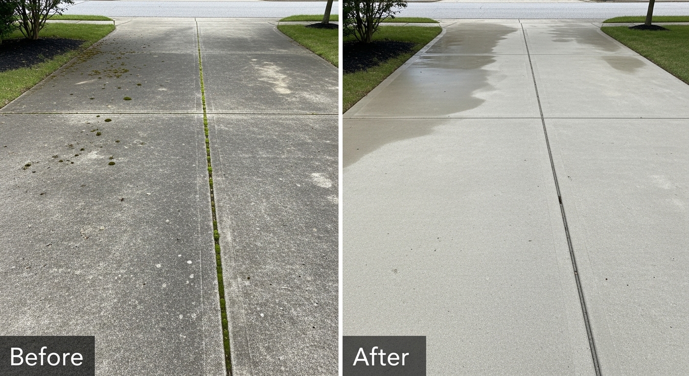 Before and after pressure washing