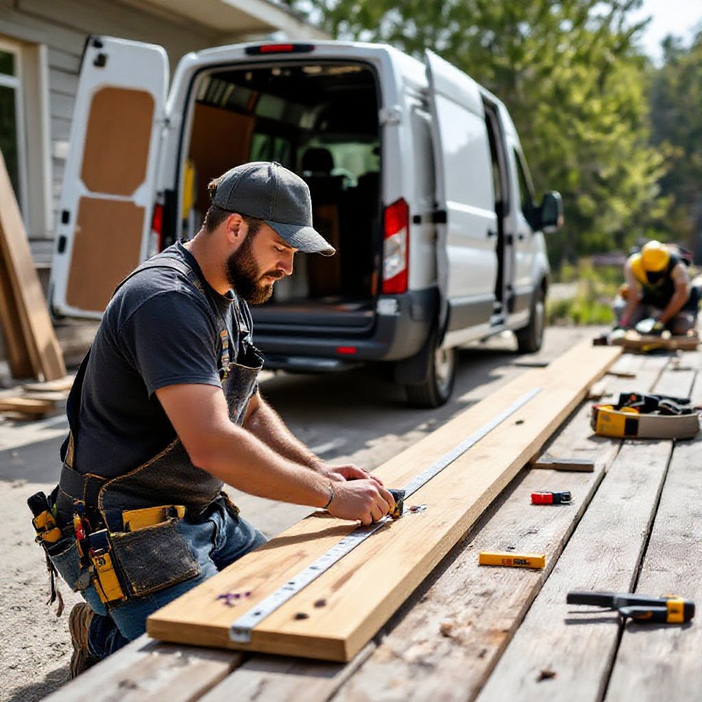 carpenter on site measuring deck