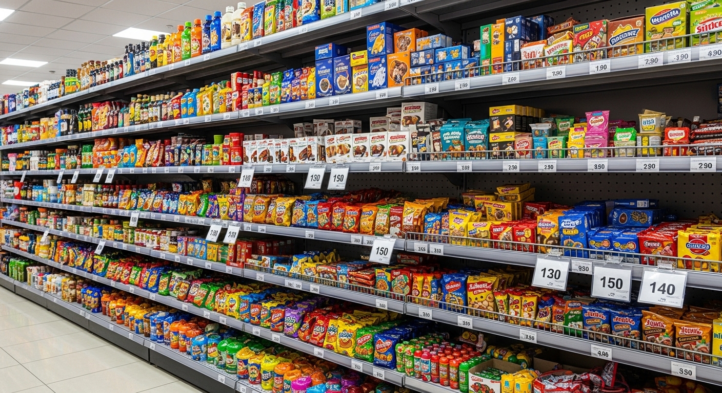 interior of a variety store with shelves of goods