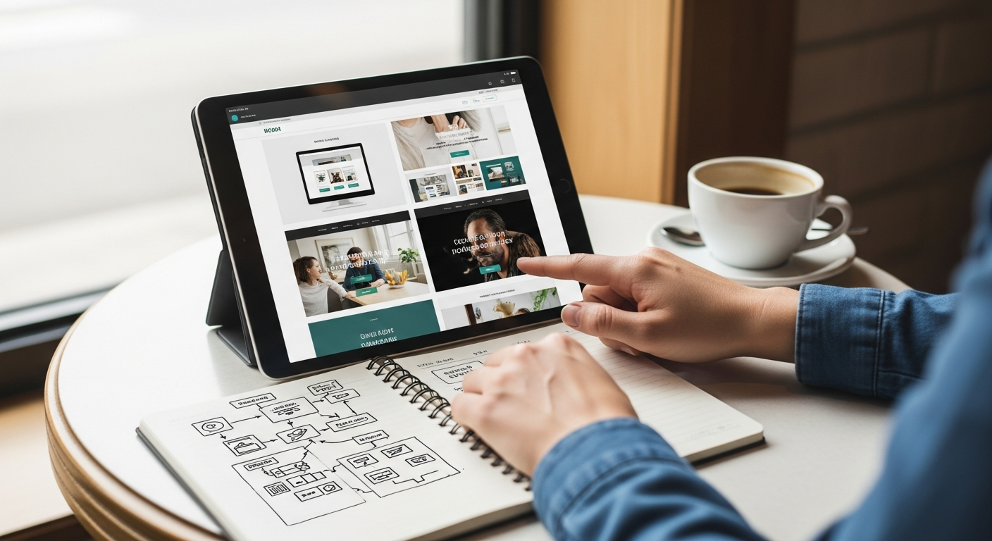 Designer and client reviewing custom website