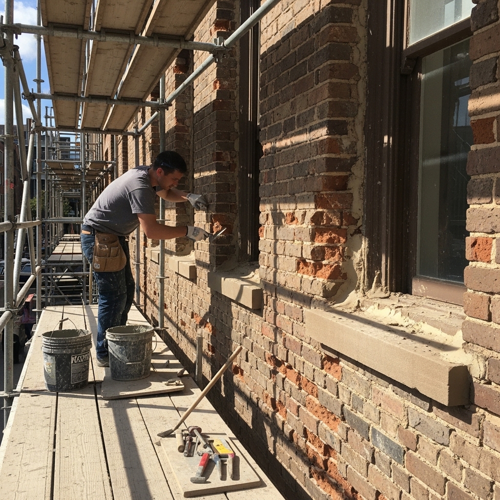 Historic brick facade restoration