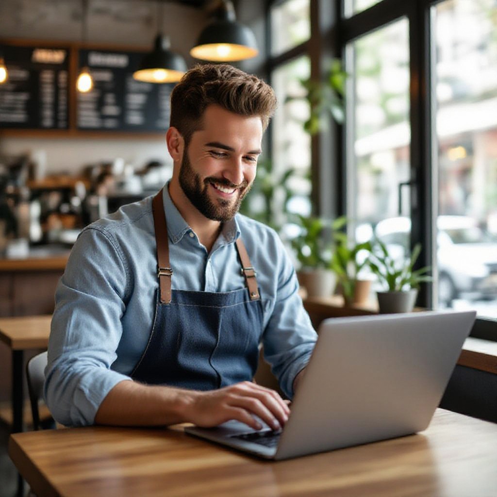 small business owner updating website