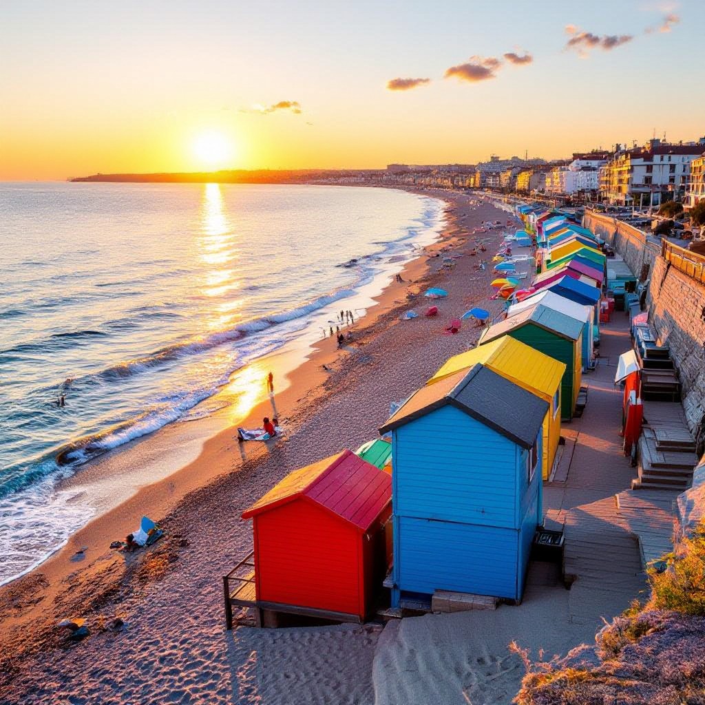 Brighton Beach bathing boxes and shoreline