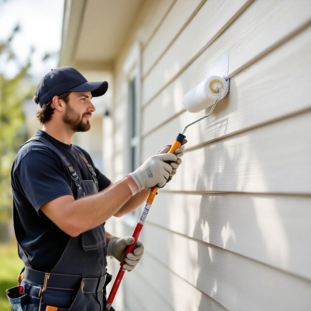 Painter painting a house exterior