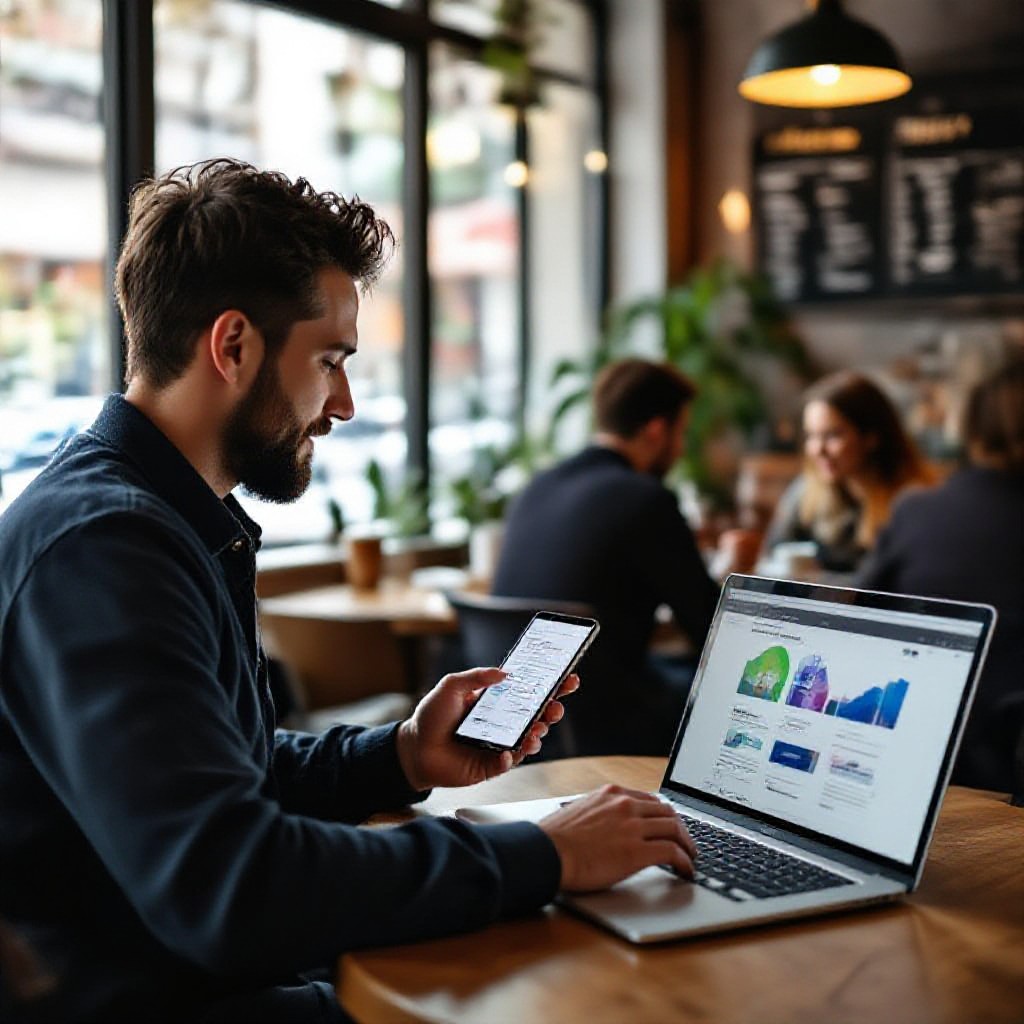 small business owner checking website